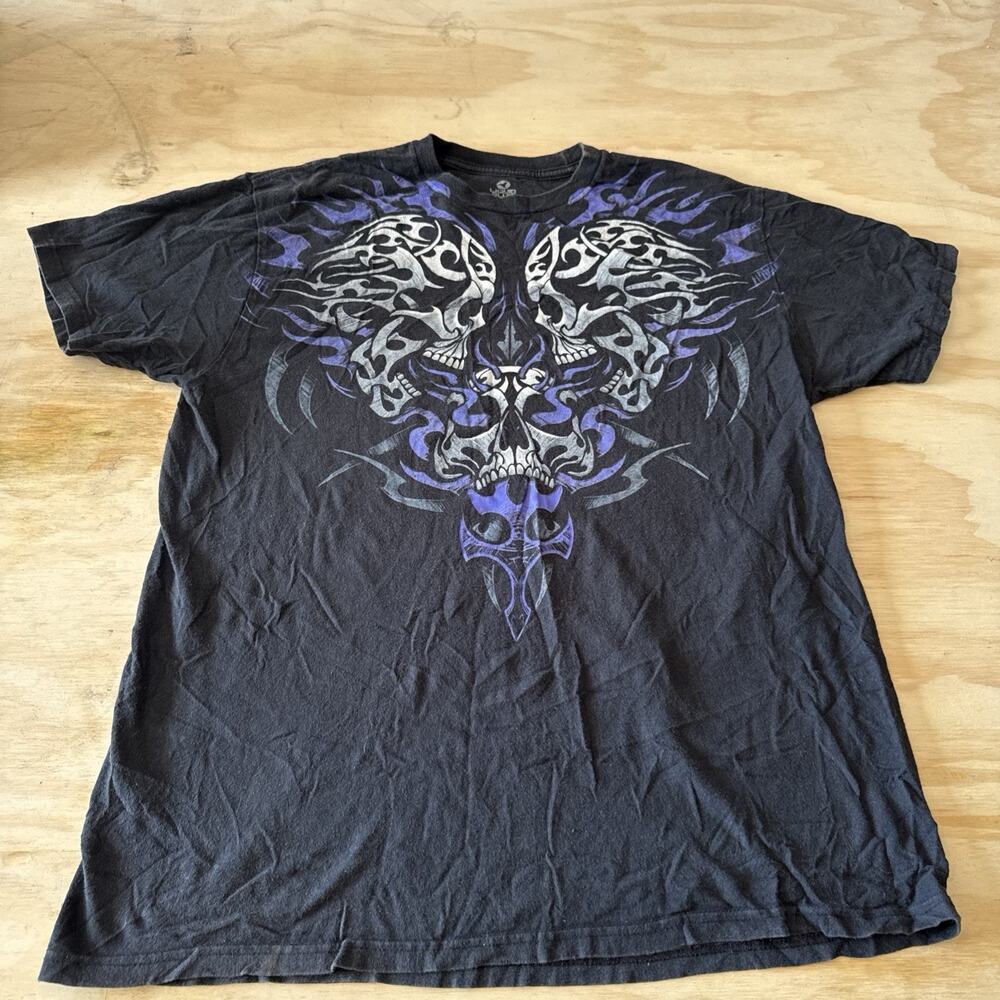 Vintage Y2K Liquid Blue Skull Tribal Cybergoth Grunge Alt Punk Retro Large